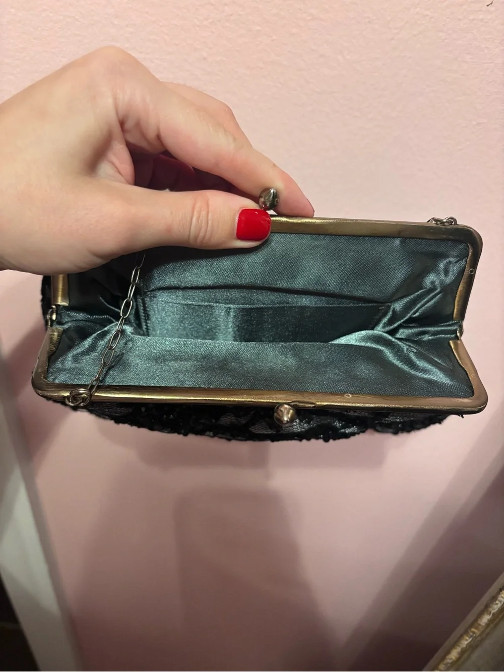 Vintage Satin Black Beaded Evening Bag